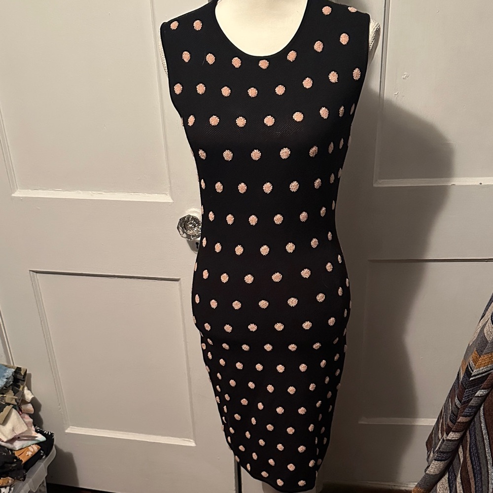 BCBG Maxazria Elegant Black and Pink Polka Dot Dress